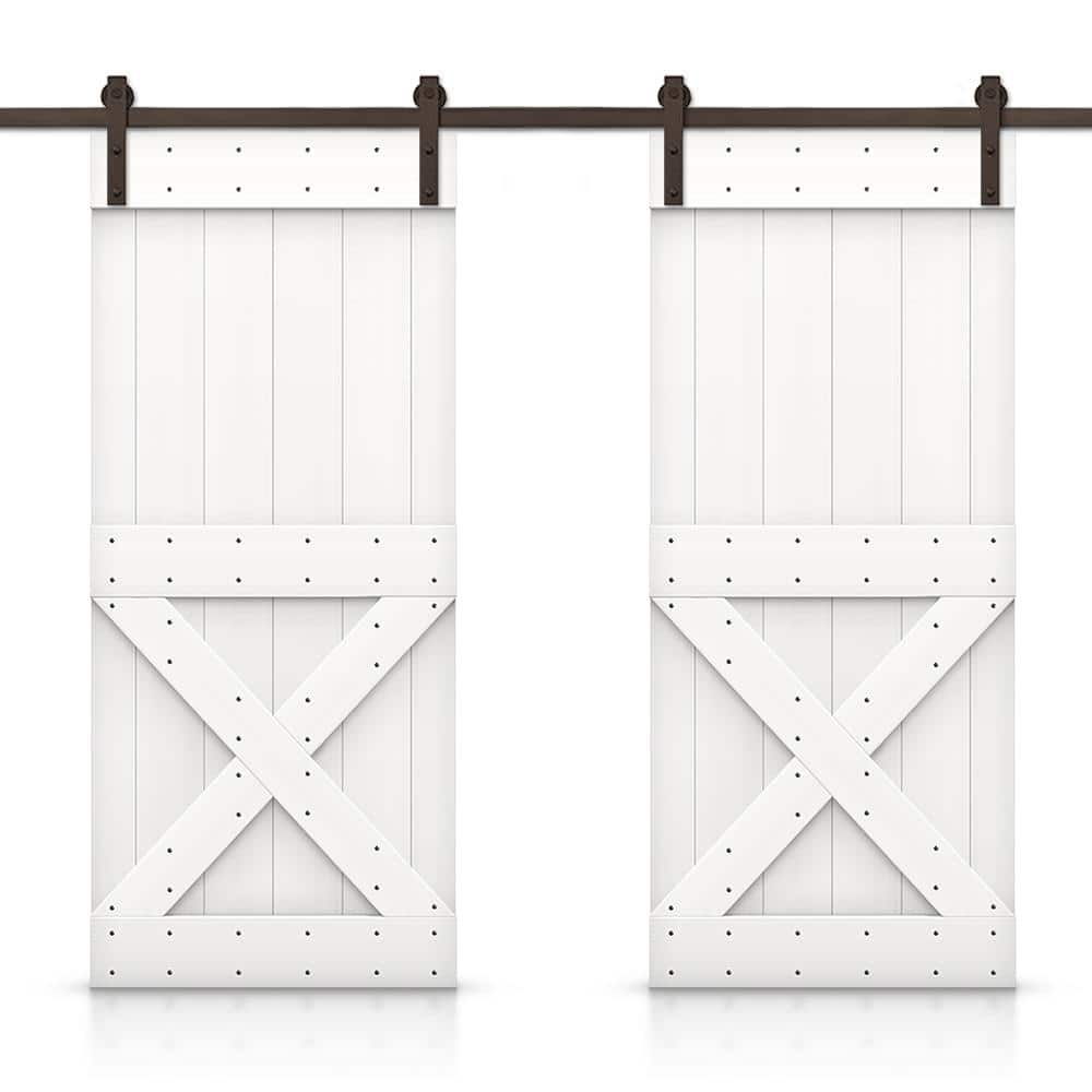 Mini X 92 in. x 84 in. Pure White Stained DIY Solid Pine Wood Interior Double Sliding Barn Door with Hardware Kit price history on PriceWatchPro