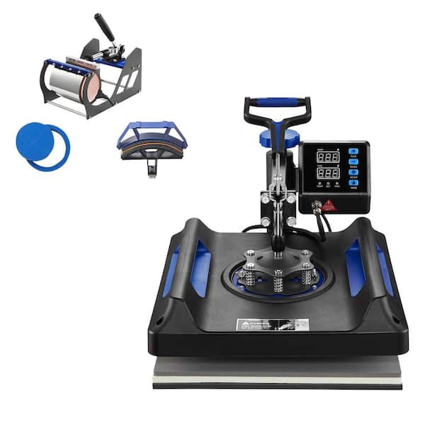 15 in. x 15 in. Heat Press Machine 8 in 1 Shirt Printing Machine 800 Watt Dual-Tube Heating Sublimation Machine, Blue