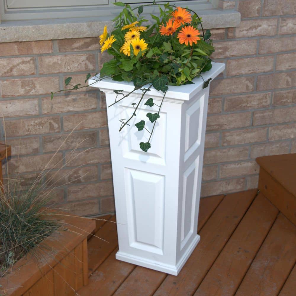 White Tall Resin Outdoor Planter with Self-Watering System
