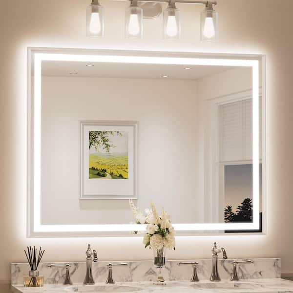 48 in. W x 36 in. H Framed LED Lighted Bathroom Vanity Mirror with Light in Brushed Nickel with Backlit and Anti-Fog