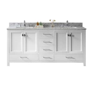 Caroline Avenue 72 in. W Bath Vanity in White with Marble Vanity Top in White with Square Basin
