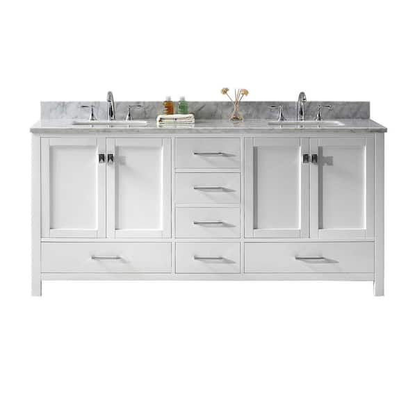 Virtu USA Caroline Avenue 72 in. W Bath Vanity in White with Marble Vanity Top in White with Square Basin