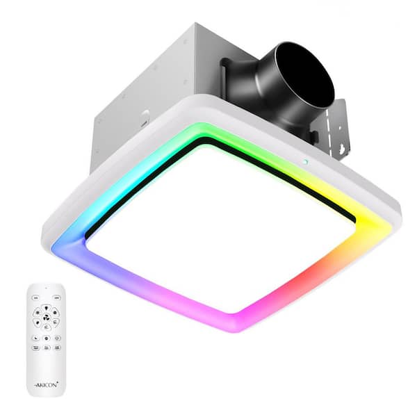 RGB1 White 110 CFM 1.5 Sone Ceiling Bathroom Exhaust Fan with Dimmable and RGB Light, Remote, Humidity Sensor, Square