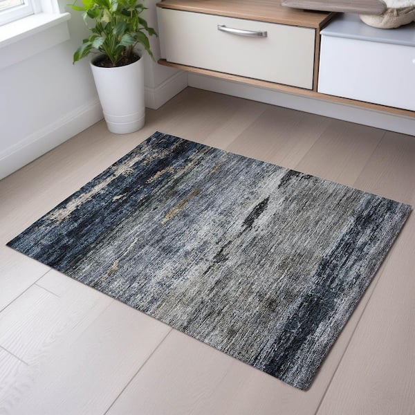 Mayfield Premium Machine Washable Abstract AMF1195 Navy 2 ft. x 3 ft. Area Rug