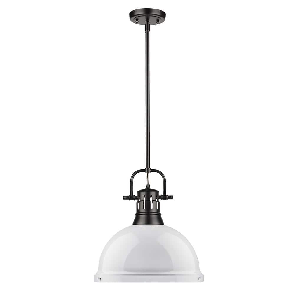 Matte Black and White Glass Bowl Pendant Light