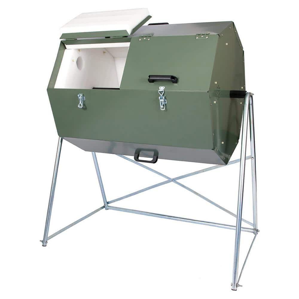 70 Gal Green Outdoor Dual Chamber Steel Compost Tumbler Bin JK270A   Recycling Bins Jk270a 64 1000 