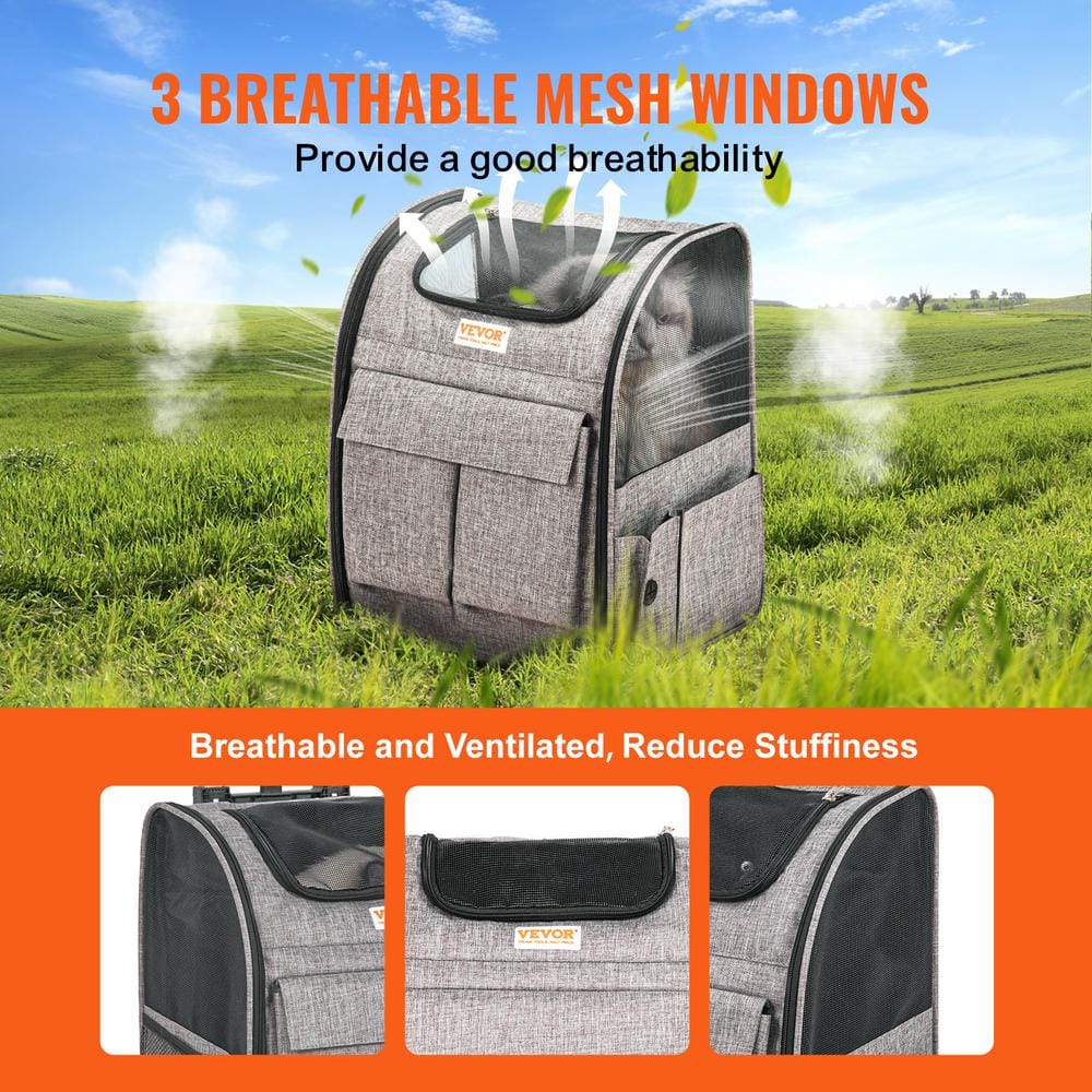 Large Gray Rolling Pet Carrier with Mesh Windows