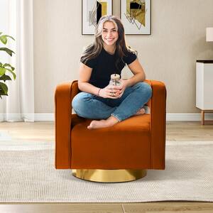 Bettina Orange Velvet Barrel Chair with Swivel (Set of 1)