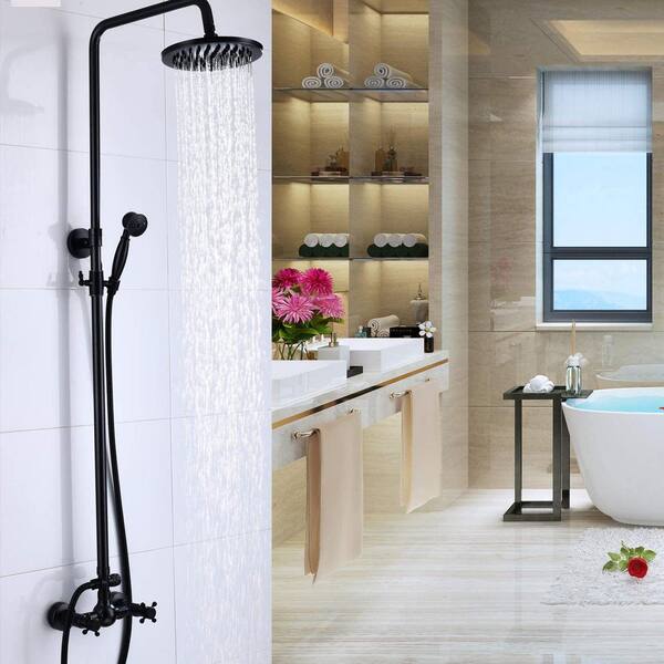 4'' Hand Spray Bathroom Shower Faucet System Vintage Black 8" Shower Head 