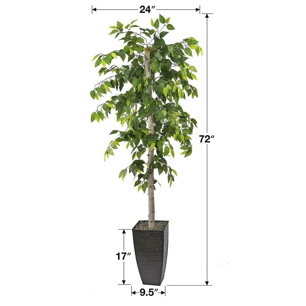 6' Green Artificial Ficus Tree in Black Metal Planter