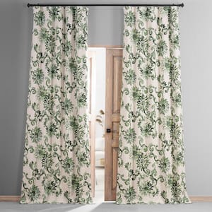 Indonesian Green Printed Cotton Blackout Curtain - 50 in. W x 108 in. L (1 Panel)