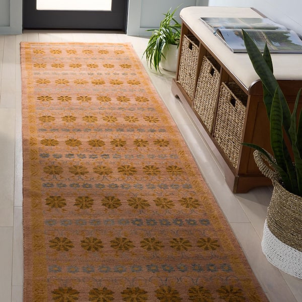Marrakesh 3 ft. x 10 ft. Gold/Light Blue Traditional rosette motifs Runner Rug
