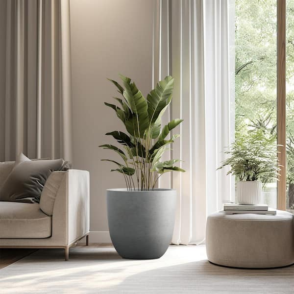 Sapcrete 18 in. Large Stone Finish Concrete Round Planter / Pot with Drainage Holes