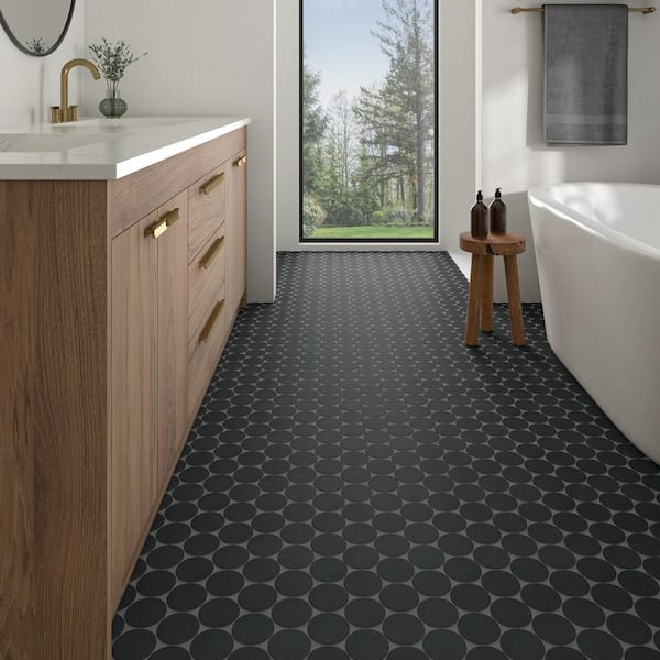 Indoterra Volcanic Ash 13 in. x 13 in. Matte Porcelain Concrete Look Circle Mosaic Tile (4.79 sq. ft./Case)