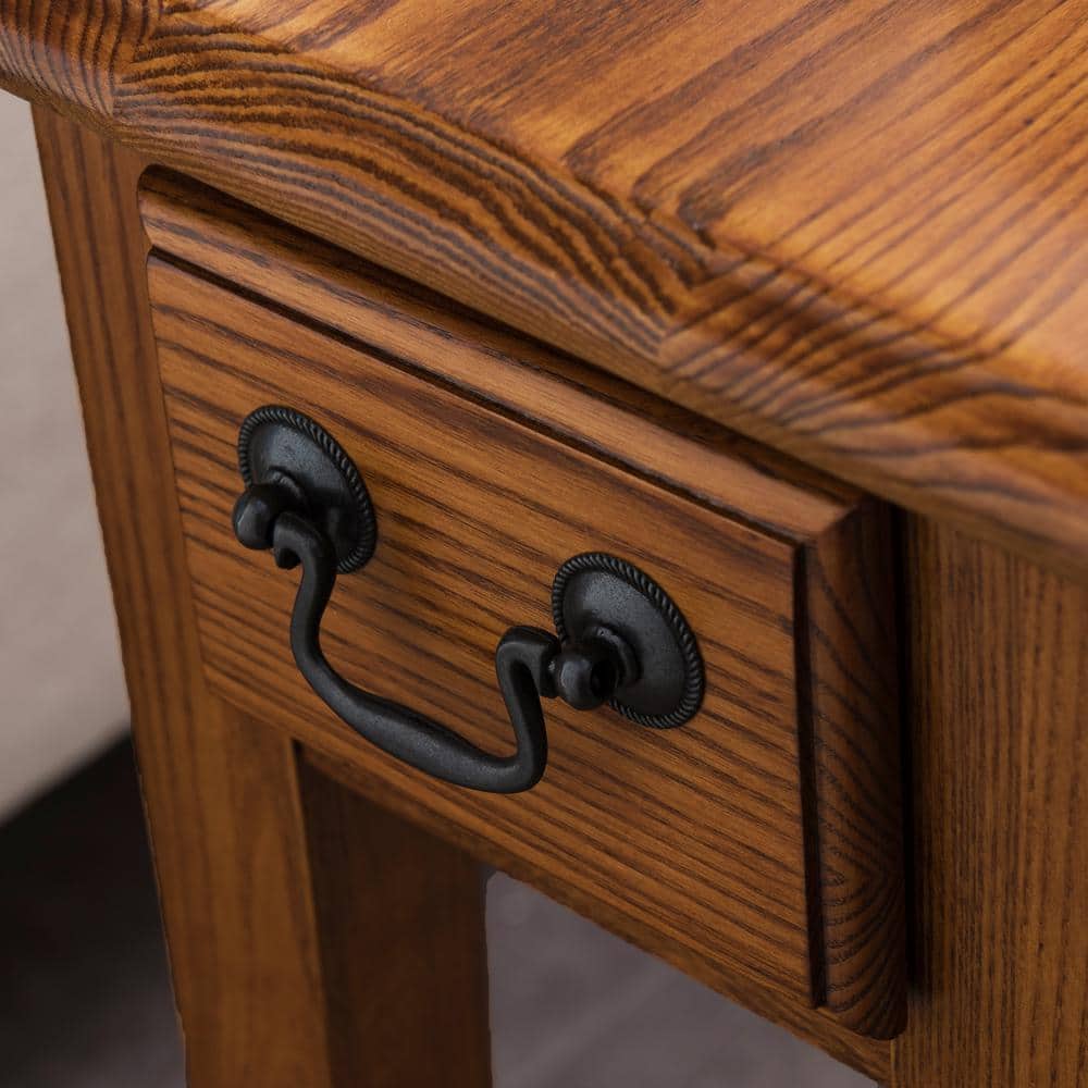 Rustic Oak Narrow Side Table with Drawer and Shelf
