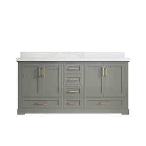 Boston 72 in. W x 22 in. D x 36 in . H Double Sink Bath Vanity in Evergreen with 2" Carrara Marble Top