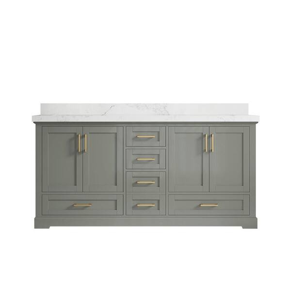 Willow Collections Boston 72 in. W x 22 in. D x 36 in . H Double Sink Bath Vanity in Evergreen with 2" Carrara Marble Top
