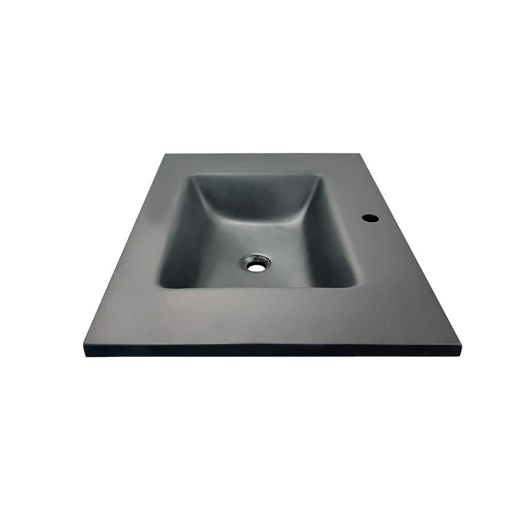 31'' Black Concrete Single Bathroom Vanity Top with Rectangular Sink