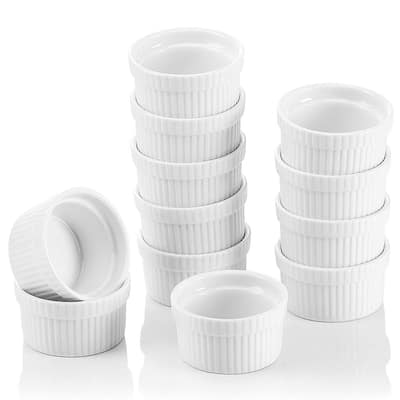 2.75 in. White Ceramic Ramekins Souffle Dishes (Set of 12)