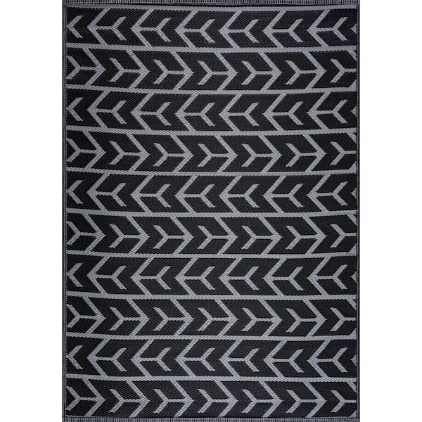 Amsterdam Black Gray 4 ft. x 6 ft. Modern Reversible Recycled Plastic Indoor/Outdoor Area Rug-Floor Mat