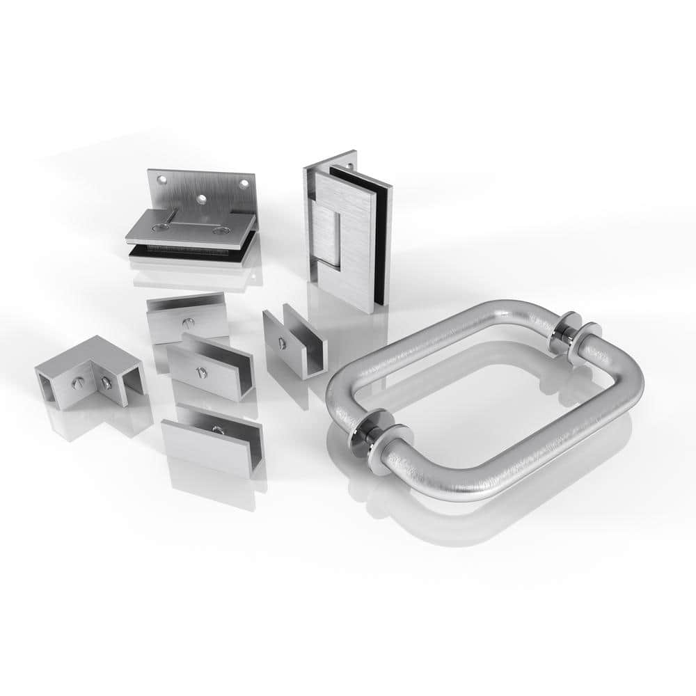 Glass Warehouse 78 in. 90° Wall Hinged Hardware Pack in Brushed Nickel