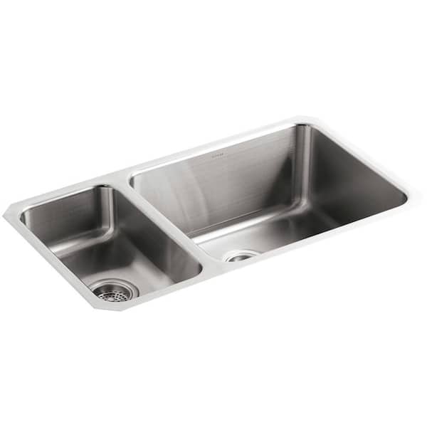 KOHLER Undertone Undercounter Stainless Steel 31.5 in. 0 hole Double Basin Kitchen Sink