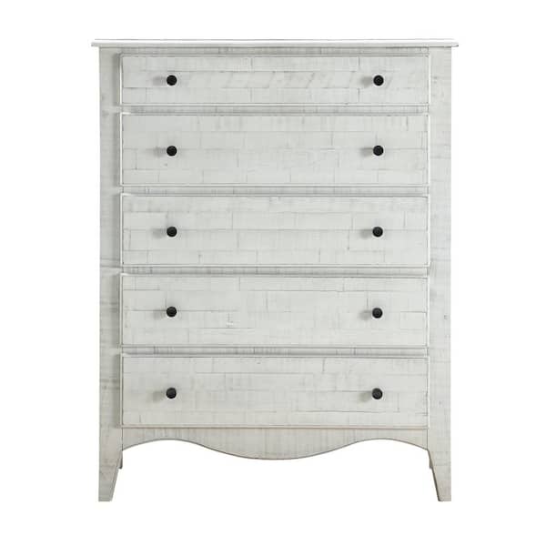 Modus Furniture Ella 5-Drawer White Wash Chest of Drawers 53 in. H x 42 in. W x 19 in. D