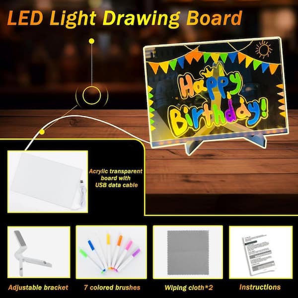 LED Note Board with Colors, Light Up Acrylic Message Board