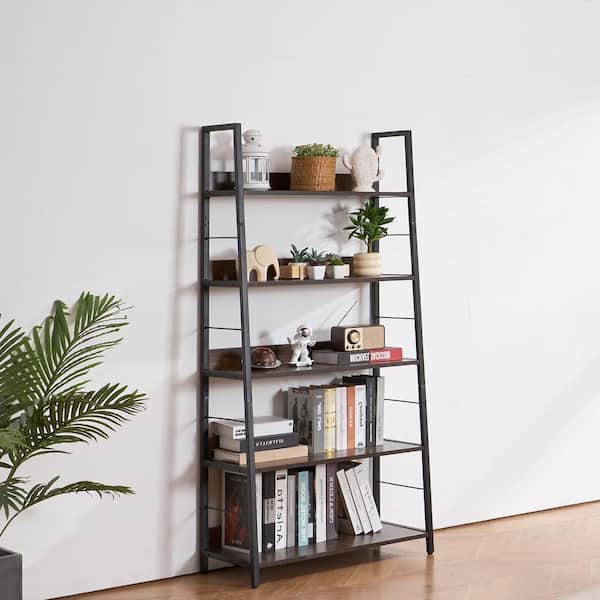 VEVOR Metal Bookshelf, 5-Tier Industrial Bookcase, Tall Wide Rustic Vintage Storage Bookshelf with Shelves, Freestanding Brown