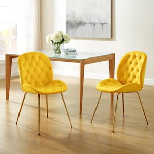 Beetle Yellow Velvet Dining Chair with Plated Golden Legs