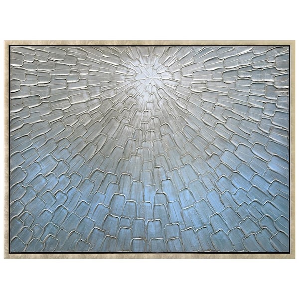 Ethereal Light Textured Metallic Hand Painted Blue Framed Canvas Wall Art, 30 in. x 40 in.