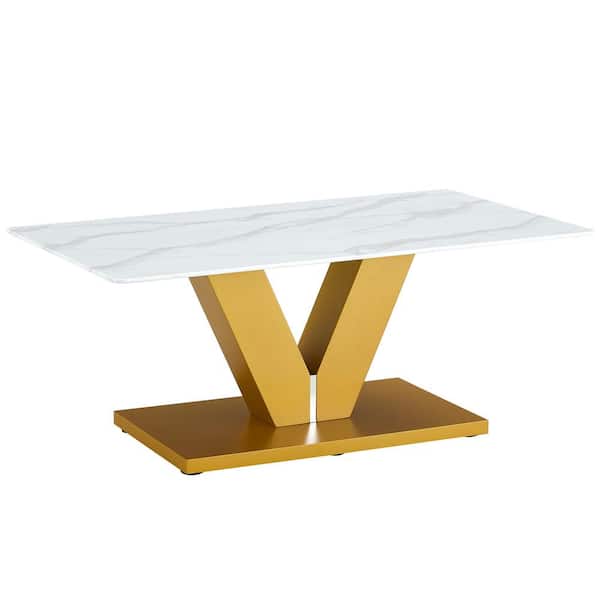 Polibi Modern 43.3 in. Gold Rectangle Glass Coffee Table