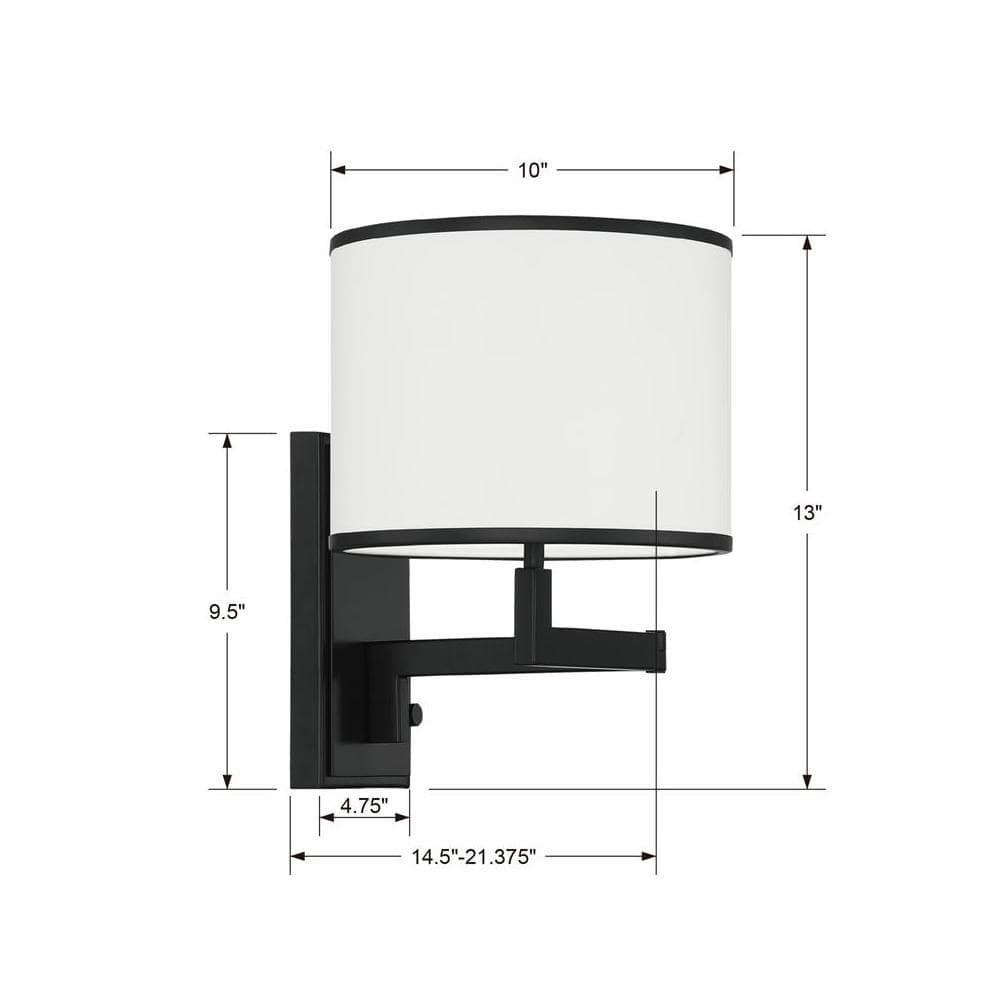 Matte Black Iron Swing Arm Wall Sconce with Silk Shade