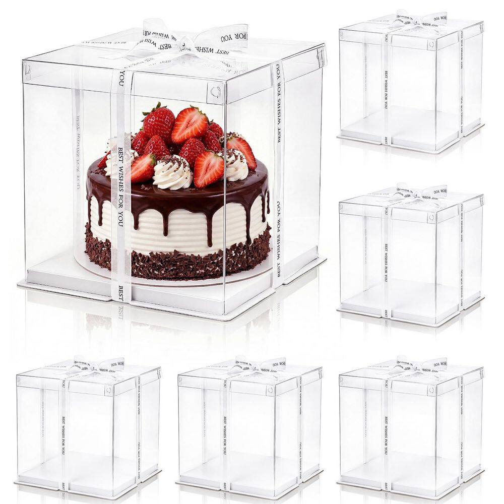 6 Piece Clear Tall Cake Box Carrier Set with Ribbon PET Transparent Gift Display Container with Lid for Cakes price history on PriceWatchPro