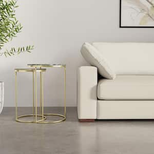 Ashley Modern Contemporary 16 in. Round Stone Metal 2-Piece Nesting Table in Gold, Fully Assembled