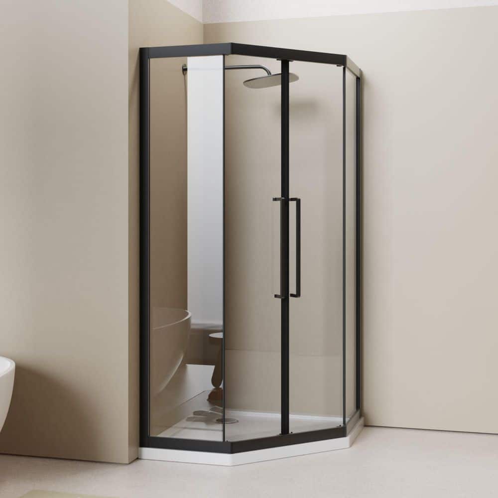 Xspracer 36 in. W x 72 in. H Neo-Angle Sliding Framed Corner