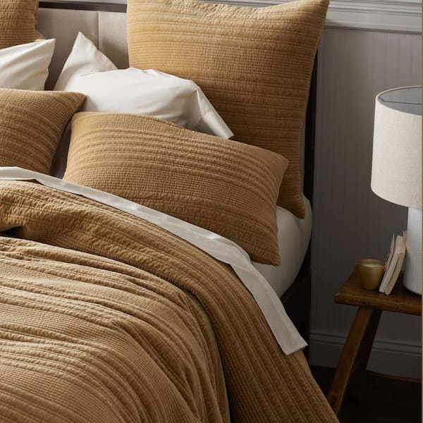 The Company Store Line Stitch Velvet Quilted Sham - Gold, King