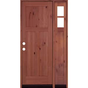 46 in. x 96 in. Alder 3 Panel Right-Hand/Inswing Clear Glass Red Chestnut Stain Wood Prehung Front Door w/Right Sidelite