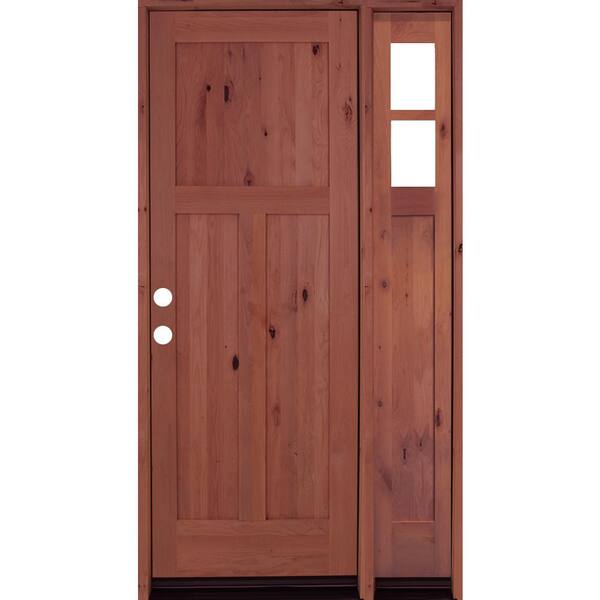 Krosswood Doors 50 in. x 96 in. Alder 3 Panel Right-Hand/Inswing Clear Glass Red Chestnut Stain Wood Prehung Front Door w/Right Sidelite