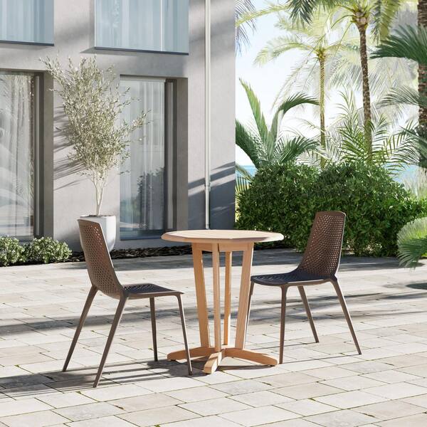 Amazonia MaiMai 3-Piece Eucalyptus Wood And Resin Patio Rectangular Dining Table Set Ideal for Outdoors, Brown