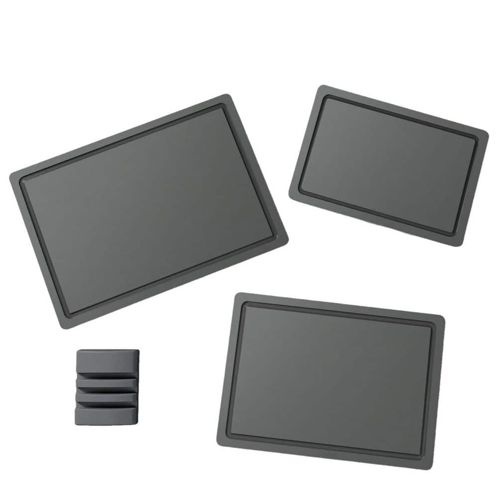 3-Piece Grey Plastic Cutting Board Set Dishwasher Safe Large Chopping Board with Holder, Non-Slip Feet and Juice Grooves