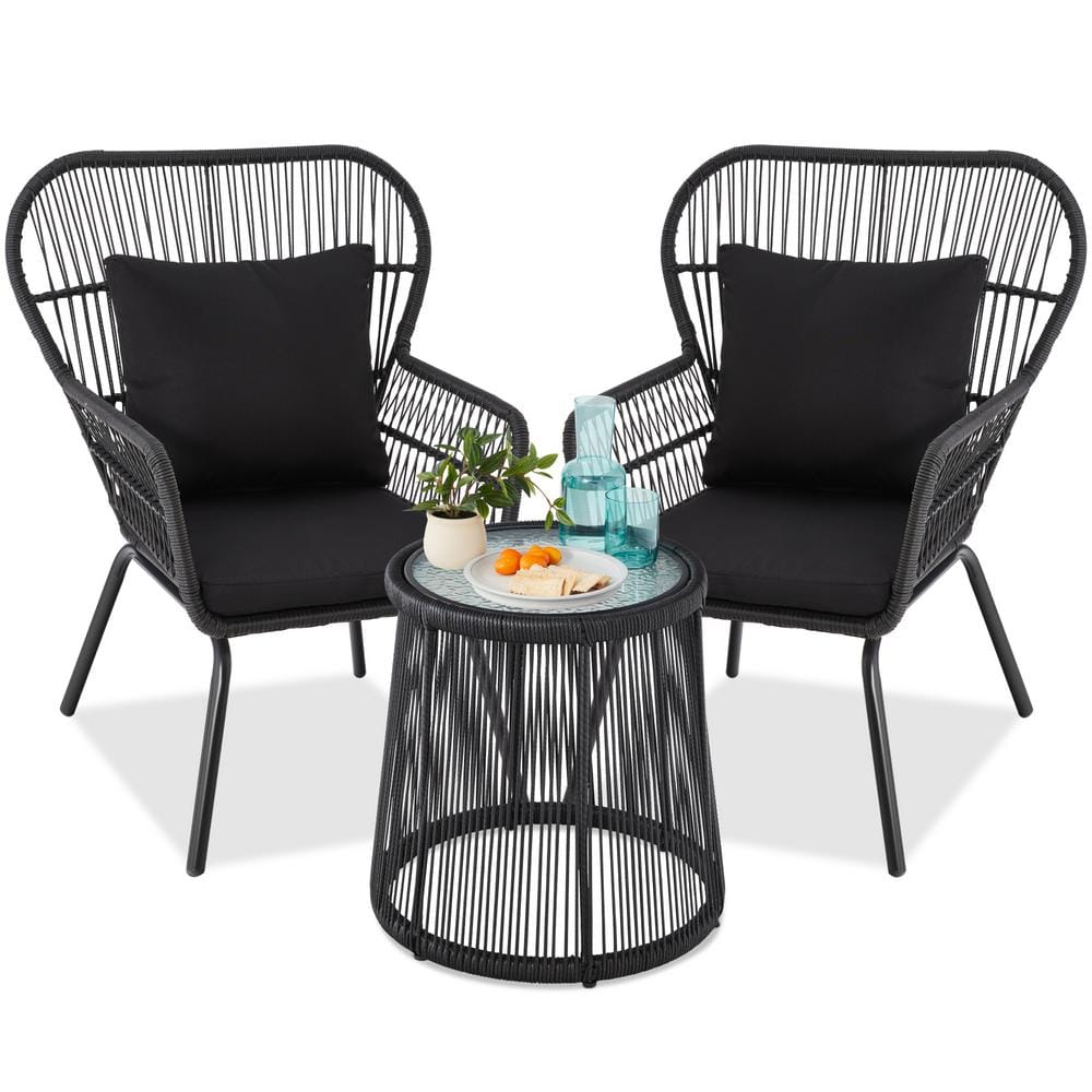 Best Choice Products 3Piece Black Wicker Patio Conversation Outdoor