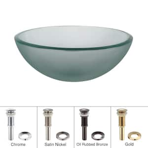 Single-Tone 14 in. Round Vessel Bathroom Sink in Frosted Clear Glass with Pop-Up Drain and Mounting Ring in Chrome