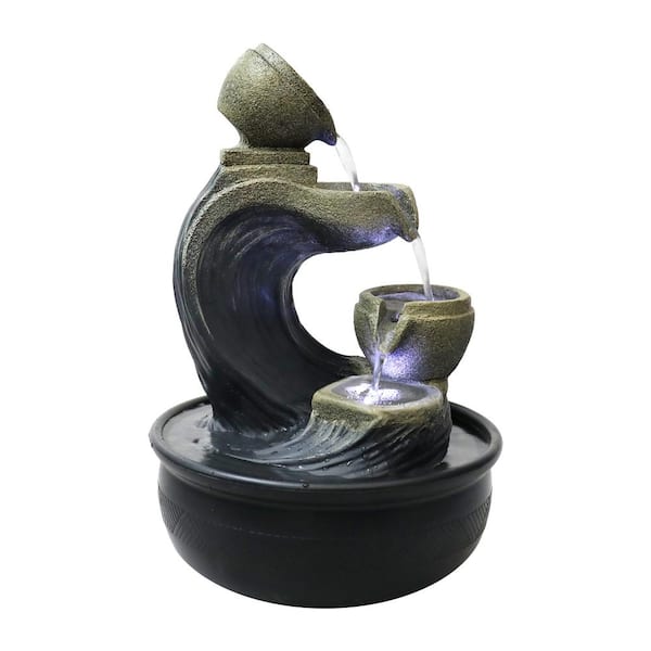 15.7in. Resin Tabletop Fountain - 5-Step Modern Indoor Fountain with LED Lights&Pump for Office, House, Home Decor