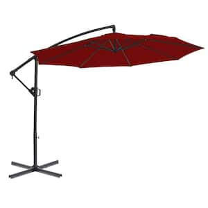 10 ft. Aluminum Patio Offset Umbrella Outdoor Cantilever Umbrella with Infinite Tilt and Recycled Fabric Canopy Burgundy