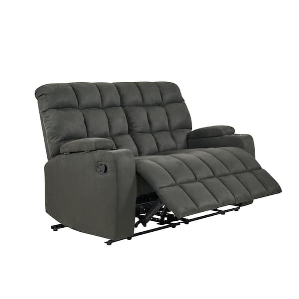 ProLounger 57 in. Gray Polyester 2-Seater Reclining Loveseat with Cupholders