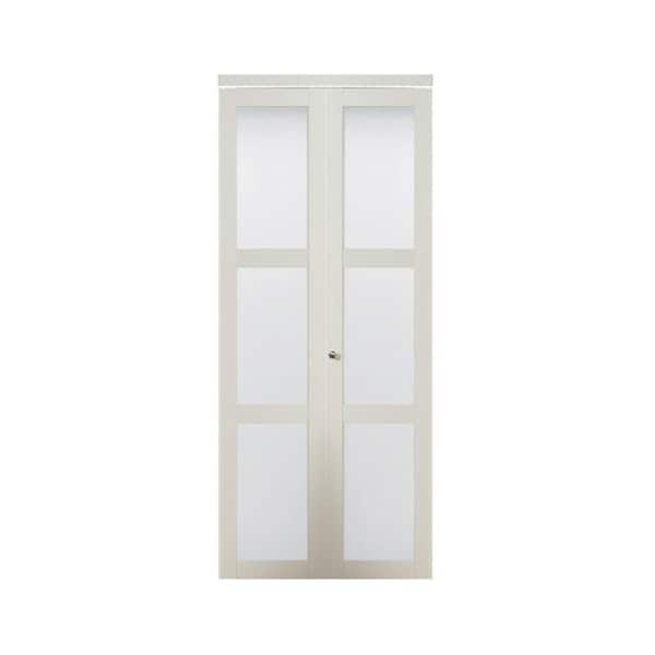 TRUporte 24 in. x 80.50 in. 3080 Series 3-Lite Tempered Frosted Glass Composite White Interior Closet Bi-fold Door