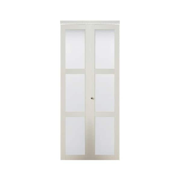 TRUporte 30 in. x 80.50 in. 3080 Series 3-Lite Tempered Frosted Glass Composite White Interior Closet Bi-fold Door