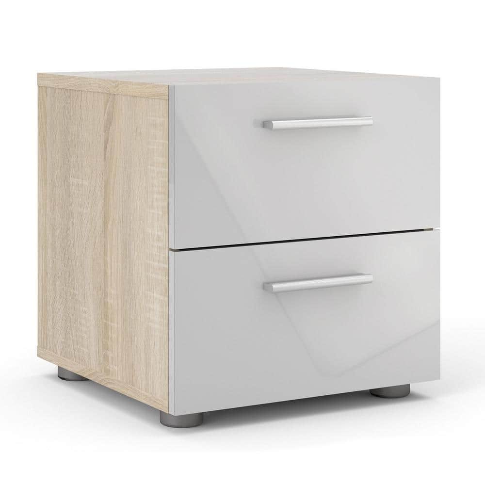 Austin 2-Drawer Oak and White High Gloss Nightstand