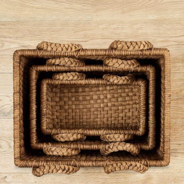 Brown 24 in. x 20.5 in. Waterhyacinth Decorative Basket Set of 3